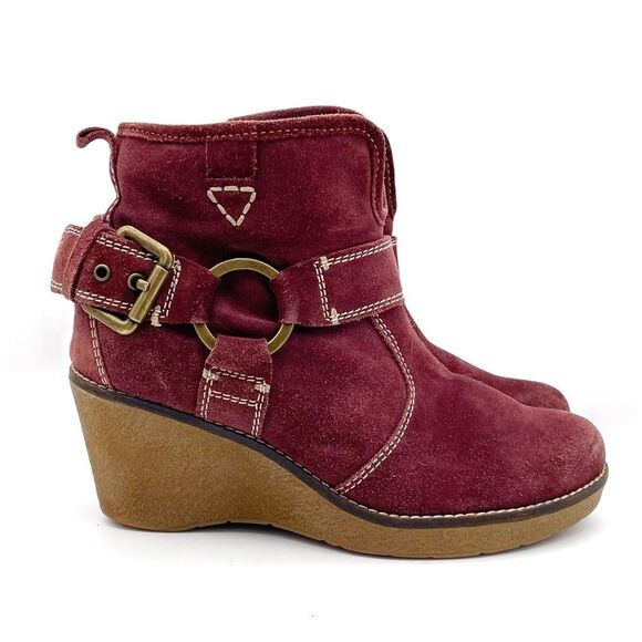 Josef Seibel Bootie Burgundy Suede Wedge Heel Comfort Boot Size 38 EU | 7-7.5 US - Picture 8 of 16